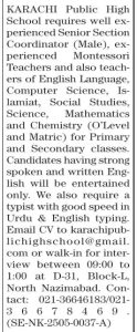 The News Sunday Classified Ads 11 May 2025 for Public School